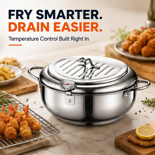 🔥 48% OFF 304 Stainless Steel Deep Fryer Pot 🍗 Stovetop Fryer With Thermometer & Oil Drain Rack