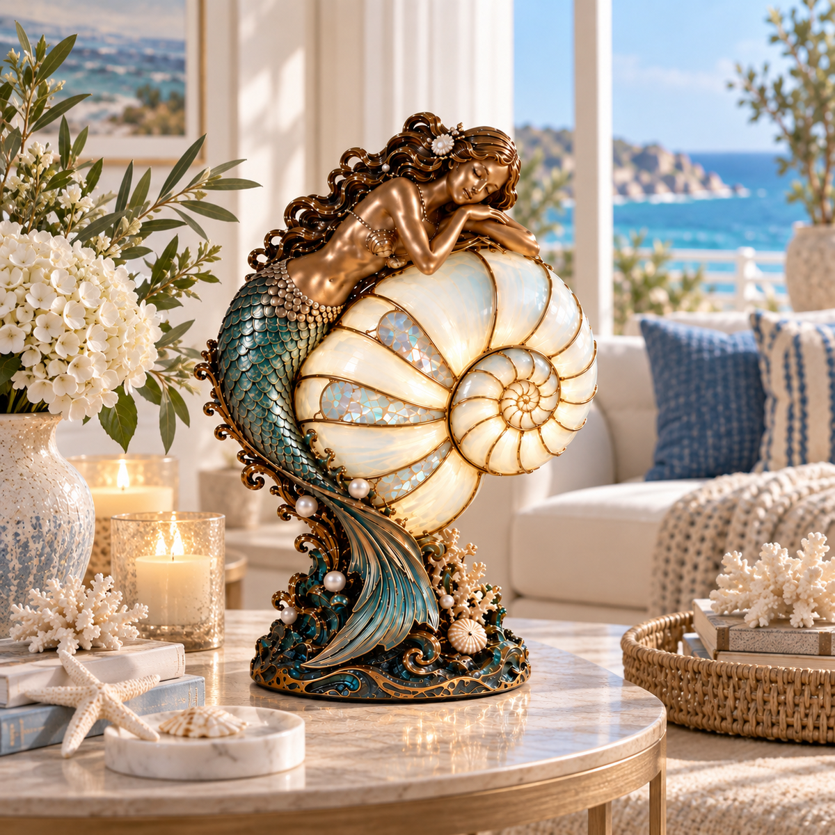 🧜‍♀️ Mermaid’s Nautilus Stained Glass Lamp | An Enchanting Ocean Glow 🌊✨