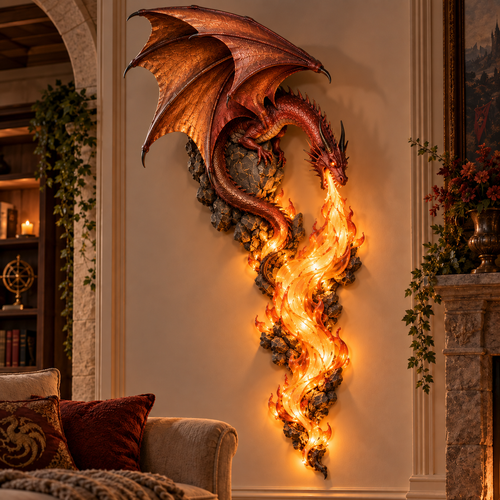🔥Last Day 49% OFF -🐉 Mythic Dragonfire Guardian Wall Sconce | Dark Fantasy LED Flame Sconce Lamp 🔥