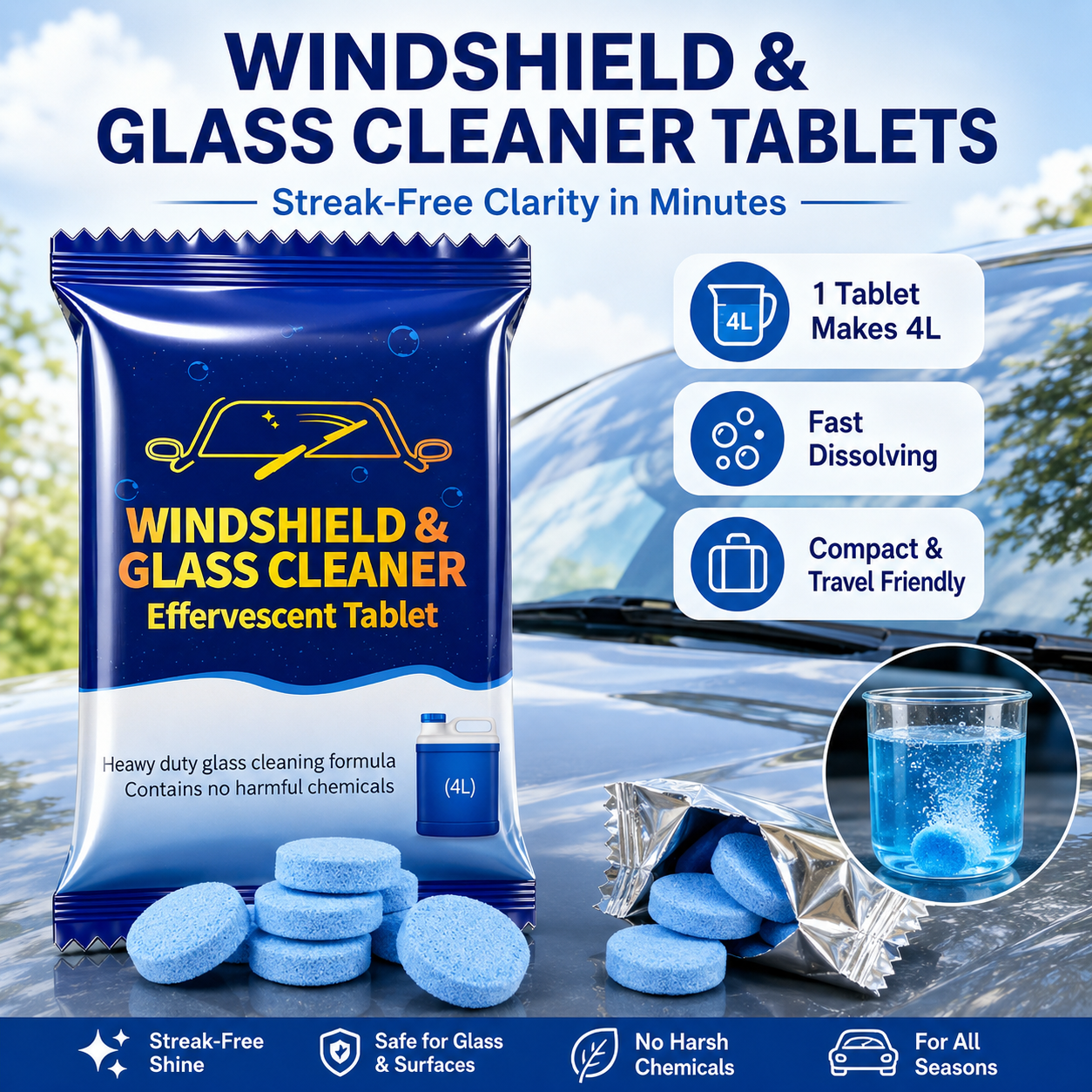 🔥 48% OFF Concentrated Windshield Cleaner Tablets – Up to 4L Per Tablet