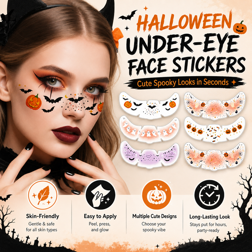 🎃 50% OFF 6PCS Halloween Under-Eye Face Stickers – Instant Spooky Makeup Set