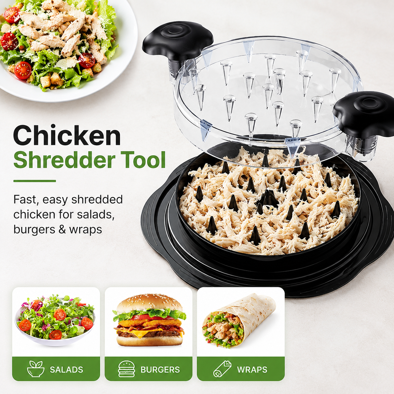 🍗 49% OFF Chicken Shredder Tool – Fast Twist Meat Shredder with Clear Lid