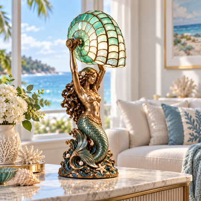 🧜‍♀️ Mermaid’s Nautilus Stained Glass Lamp | An Enchanting Ocean Glow 🌊✨