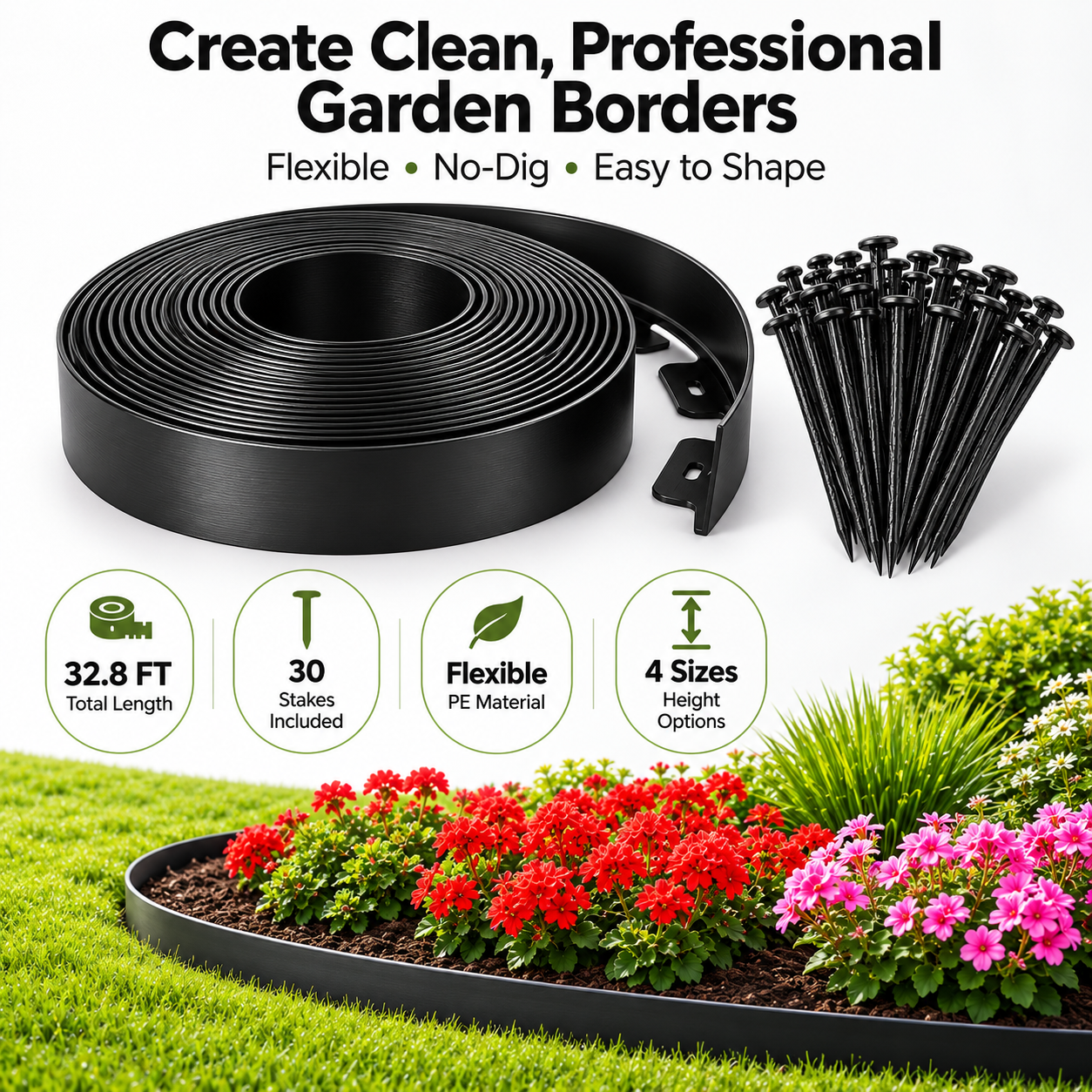 No-Dig Flexible Landscape Edging Kit