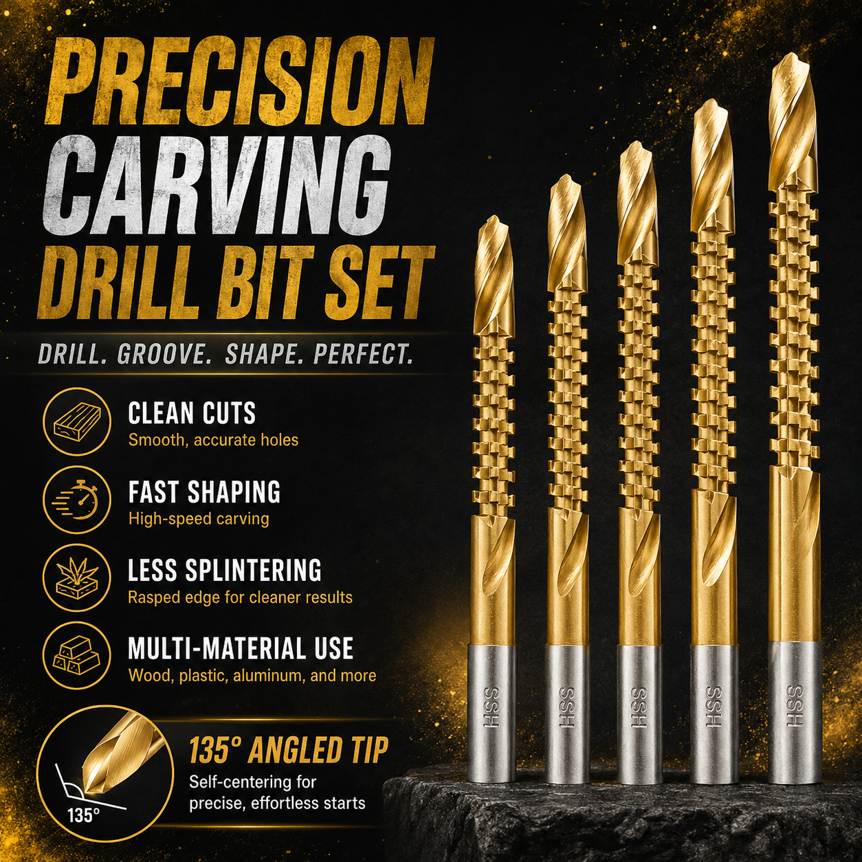 🔥 50% OFF 6-Piece HSS Carving Drill Bit Set ⚡ Drill, Groove & Shape with Ease