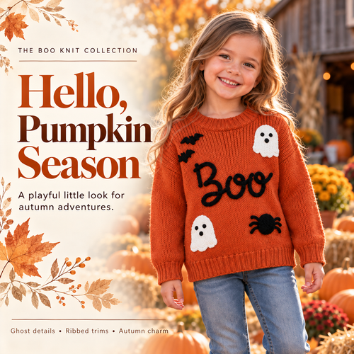 👻Kids Halloween Boo Ghost Knit Sweater – Cute Fall Pullover 🎃