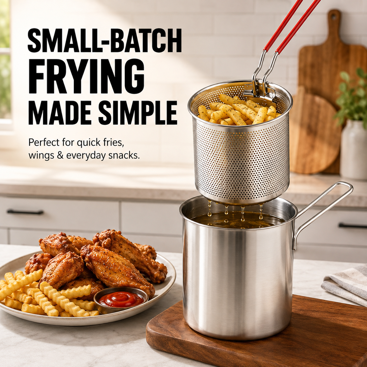 🔥 50% OFF Fry, Lift & Drain Stainless Steel Fryer Set 🍤
