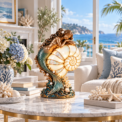 🧜‍♀️ Mermaid’s Nautilus Stained Glass Lamp | An Enchanting Ocean Glow 🌊✨