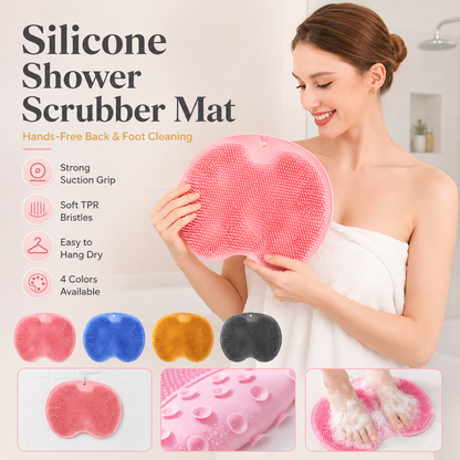 🔥 50% OFF 4-Pack Silicone Shower Scrubber Mats – Hands-Free Back & Foot Cleaning
