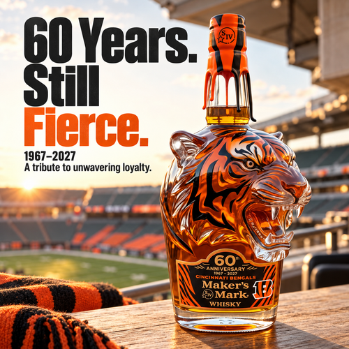 🐯🥃 Bengals × Maker’s Mark 60th Anniversary Bourbon Bottle 🎉🎁