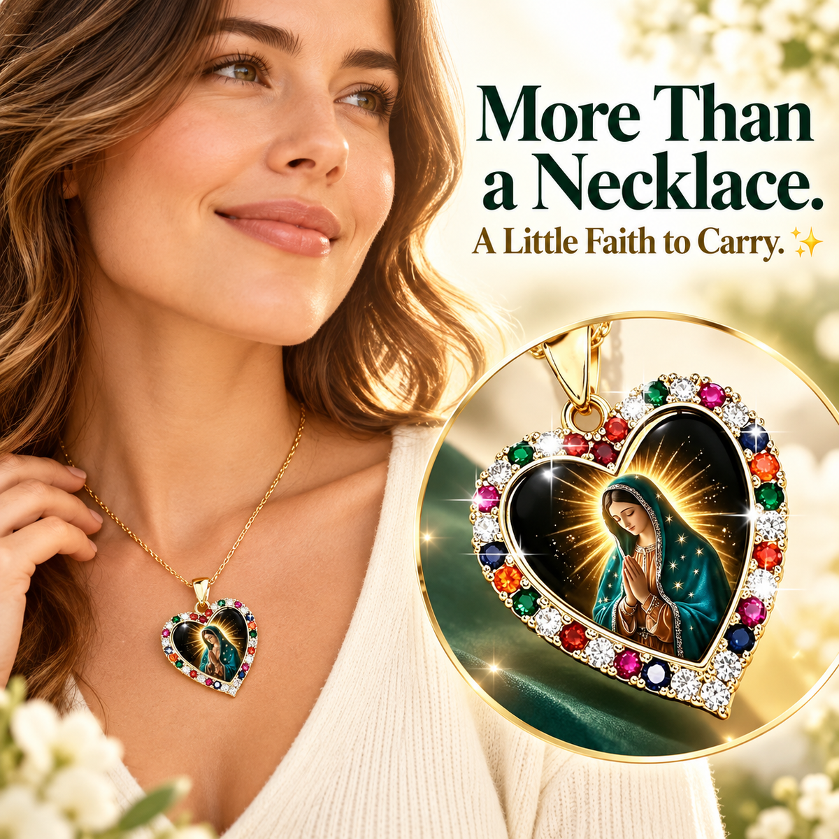 Virgin Mary Birthstone-Inlaid Daily Prayer Pendant Necklace