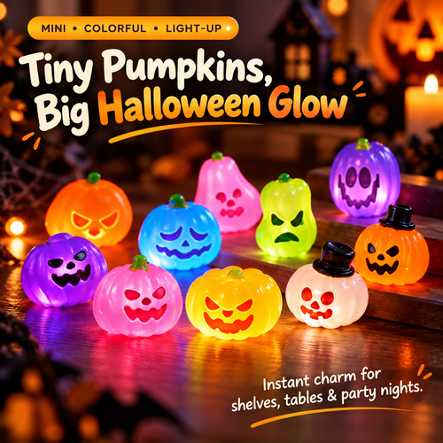 🎃 Colorful Glowing Mini Halloween Jack-O'-Lantern Pumpkin Night Lights Table Decor 🌈