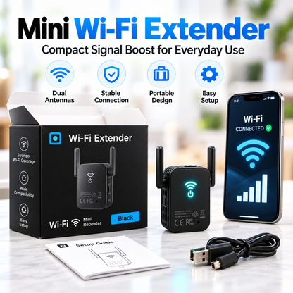 📶 Mini Portable Wi-Fi Extender Signal Booster with Dual Antennas & Ethernet Port ⚡