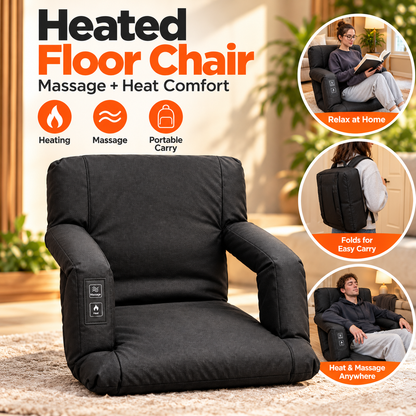 🔥 Heated Massage Portable Floor Chair with Backpack Carrying Straps & Armrests 🪑