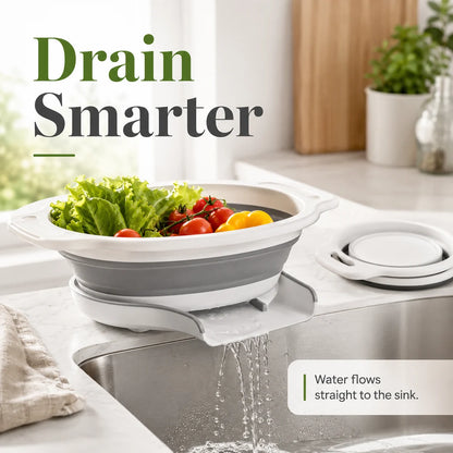 🔥 49% OFF 3-Piece Collapsible Colander Set 🥗 Self-Draining Silicone Kitchen Strainer