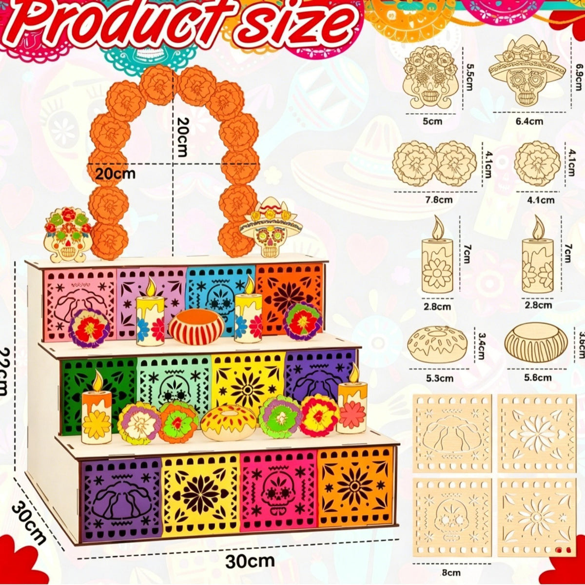 🔥 50% OFF 🌼 3-Tier Día de los Muertos Wooden Ofrenda Centerpiece