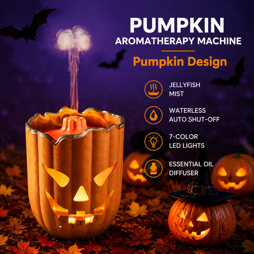 🎃 50% OFF Halloween Pumpkin Flame Diffuser – Colorful Night Light & Cool Mist Humidifier
