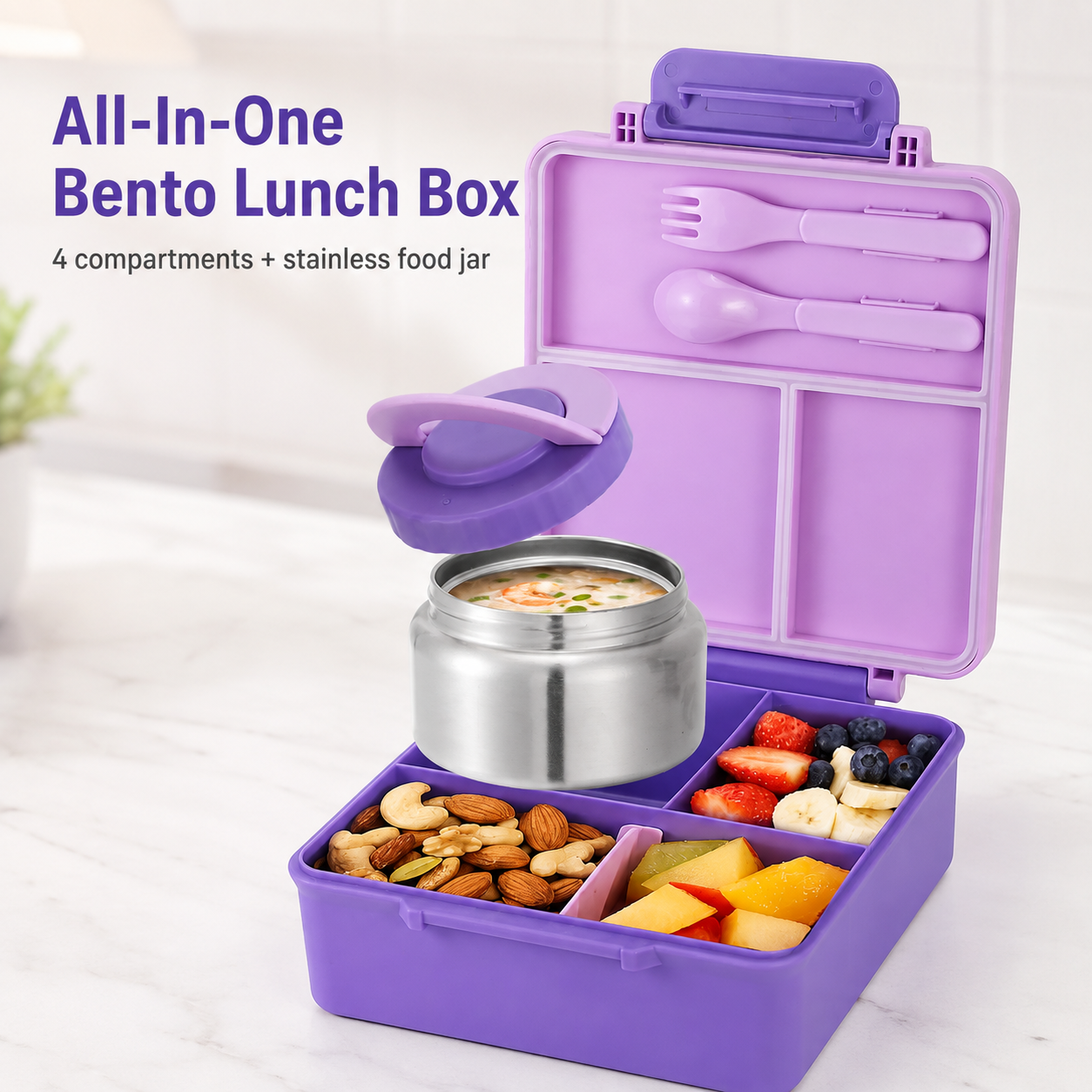 🎒48% OFF Kids Bento Lunch Box with Food Jar, Spoon & Fork – School Ready