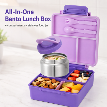 🎒48% OFF Kids Bento Lunch Box with Food Jar, Spoon & Fork – School Ready