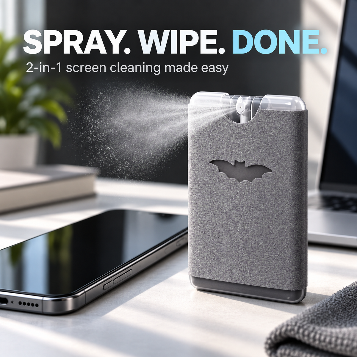 ✨ 2-in-1 Phone & Laptop Screen Cleaner Spray with Microfiber Wipe | Portable Streak-Free Cleaning Mist 📱