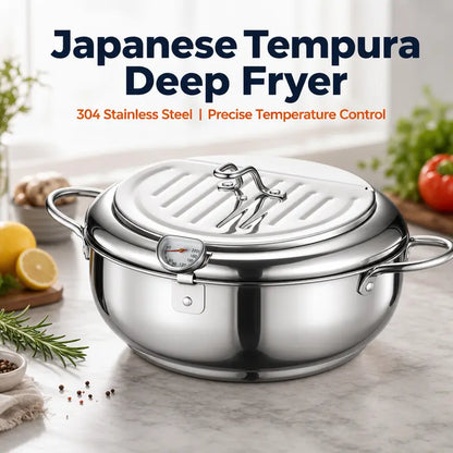 🔥 50% OFF 🍤 Stainless Steel Tempura Fryer Pot with Thermometer