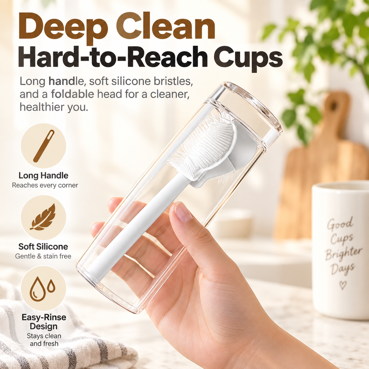💥 49% OFF 4PCS Foldable Silicone Cup Cleaning Brush Set – Deep Clean Every Corner