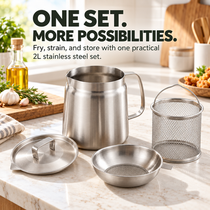 🍳 4-in-1 304 Stainless Steel Deep Fryer & Oil Strainer Pot Set – Fry, Filter & Store Cooking Oil with Ease