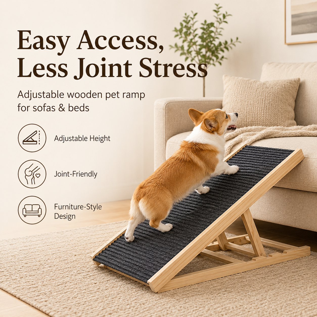 🔥 50% OFF Today —   2-in-1 Pet Ramp & Scratching Surface for Beds and Sofas