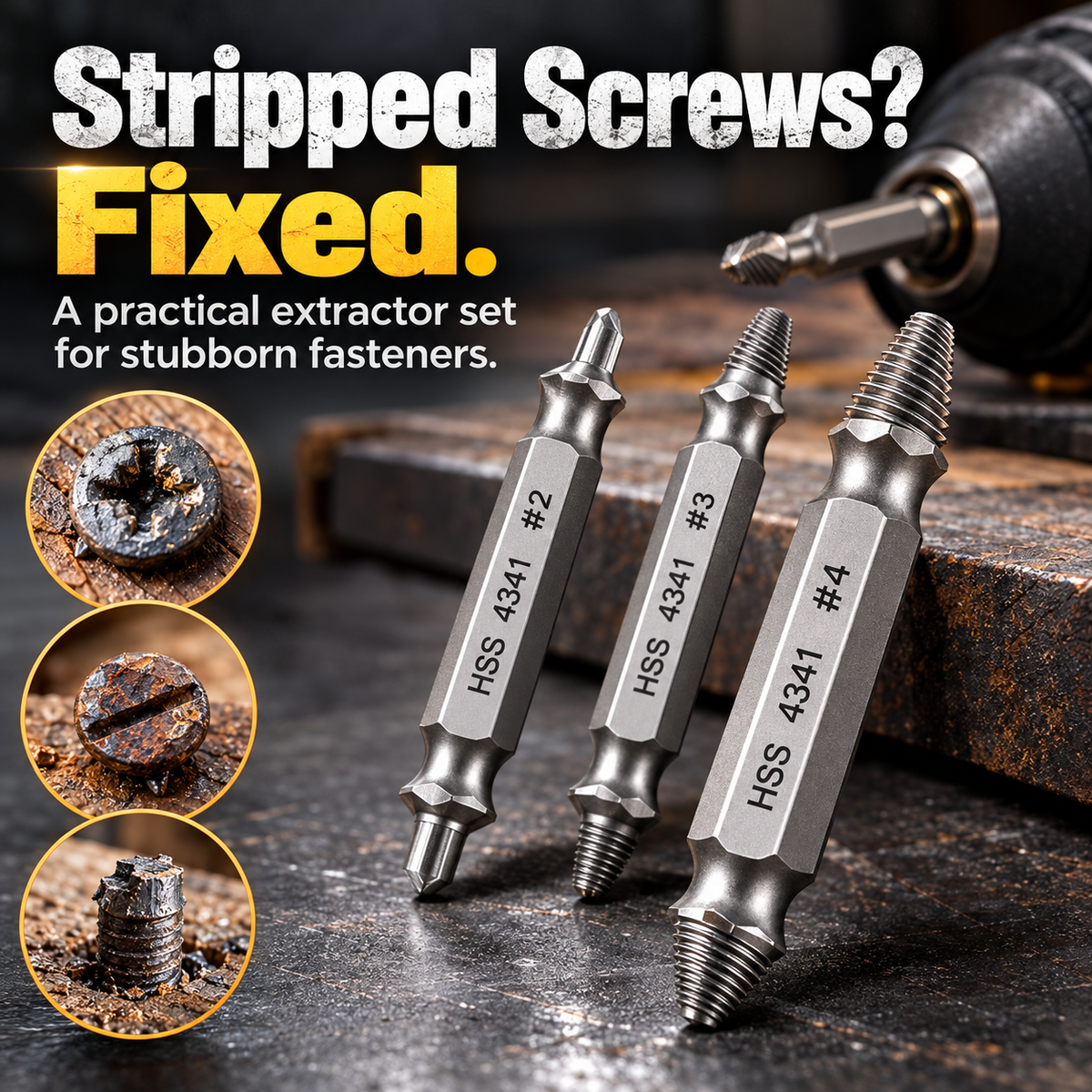 🔧 6-Piece Double-Ended Screw Extractor Set – For Stripped, Broken & Rusty Screws