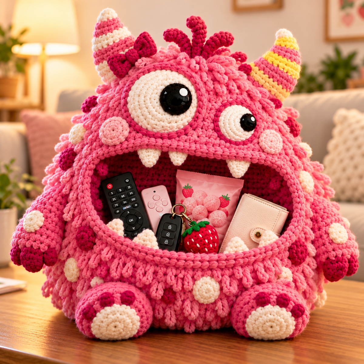 🔥 Last Day 49% OFF-👾 Hungry Monster DIY Crochet Storage Basket Kit for Couch & Desk Clutter 🧶