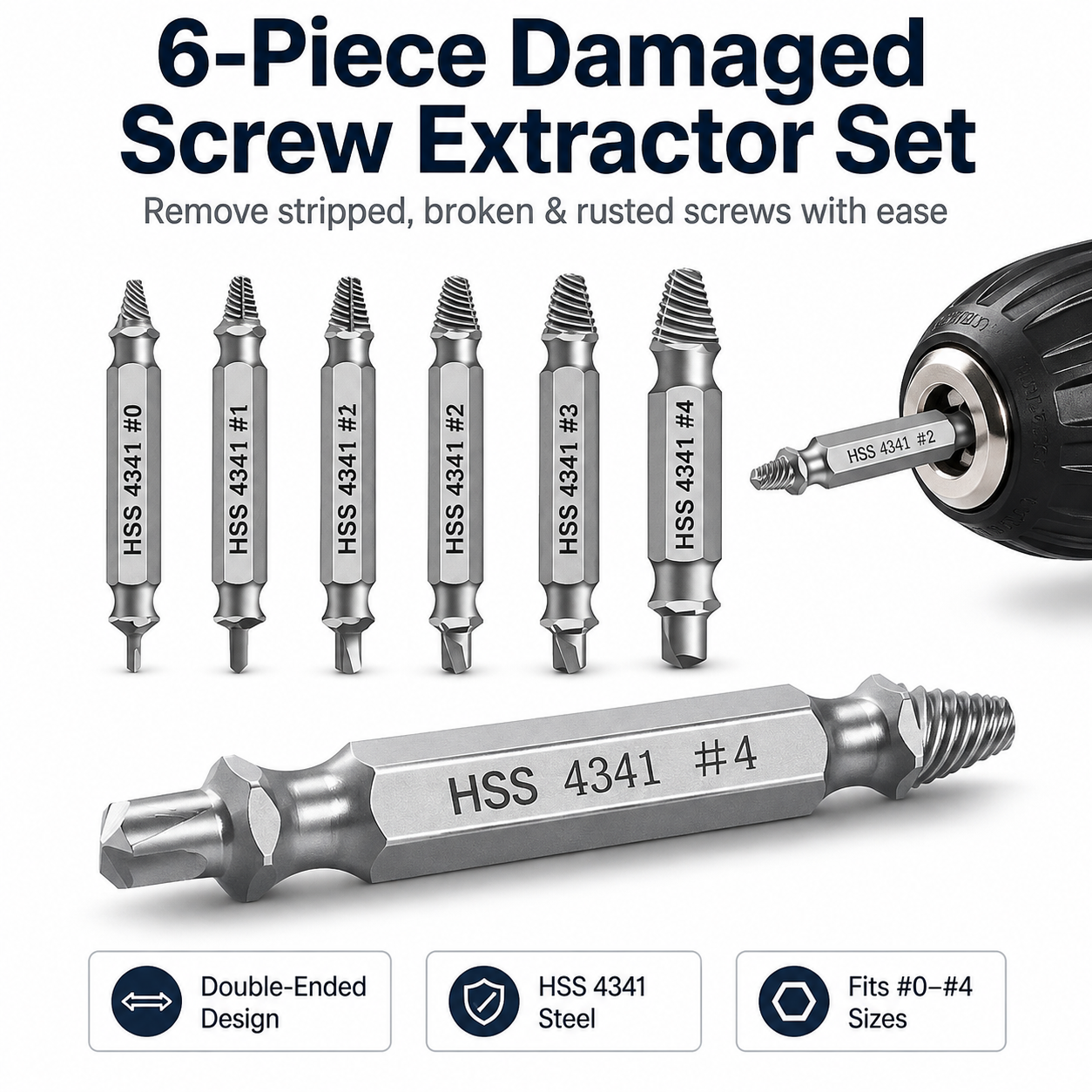 🔥 50% OFF 6-Piece Damaged Screw Extractor Set – Remove Stripped, Broken & Rusted Screws Fast