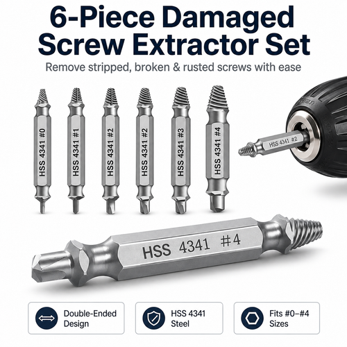 🔥 50% OFF 6-Piece Damaged Screw Extractor Set – Remove Stripped, Broken & Rusted Screws Fast