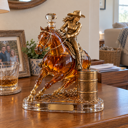 🐎 Western Spirit Cowgirl Whiskey Decanter — A Bold Tribute to the Thrill of Barrel Racing 🥃