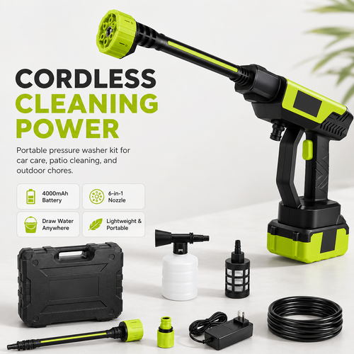 💦48% OFF Cordless Pressure Washer Kit – 6-in-1 Nozzle, 4000mAh Battery & Foam Bottle