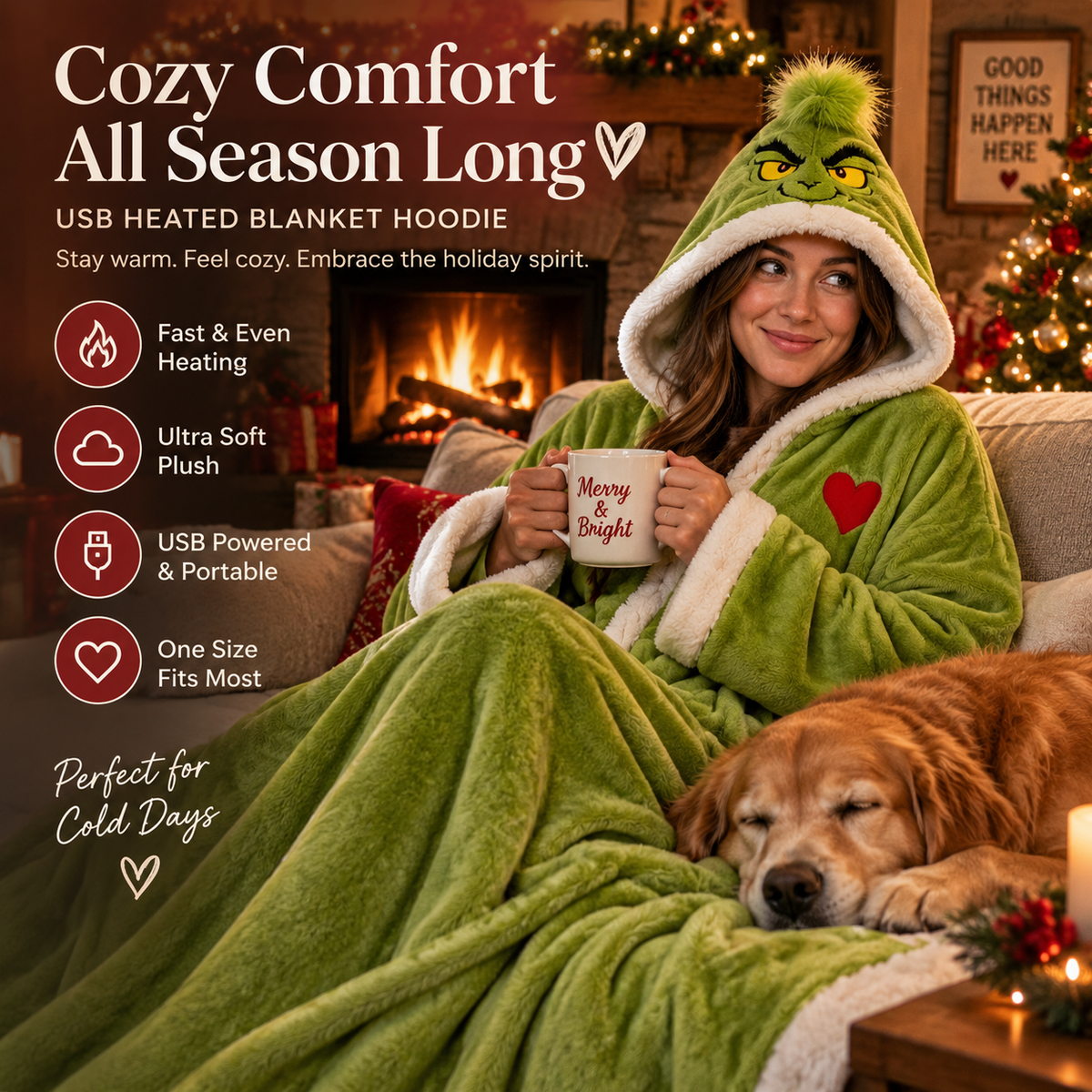 🔥 Limited Holiday Sale — One-Size USB Heated Blanket Hoodie For Cozy Family Nights