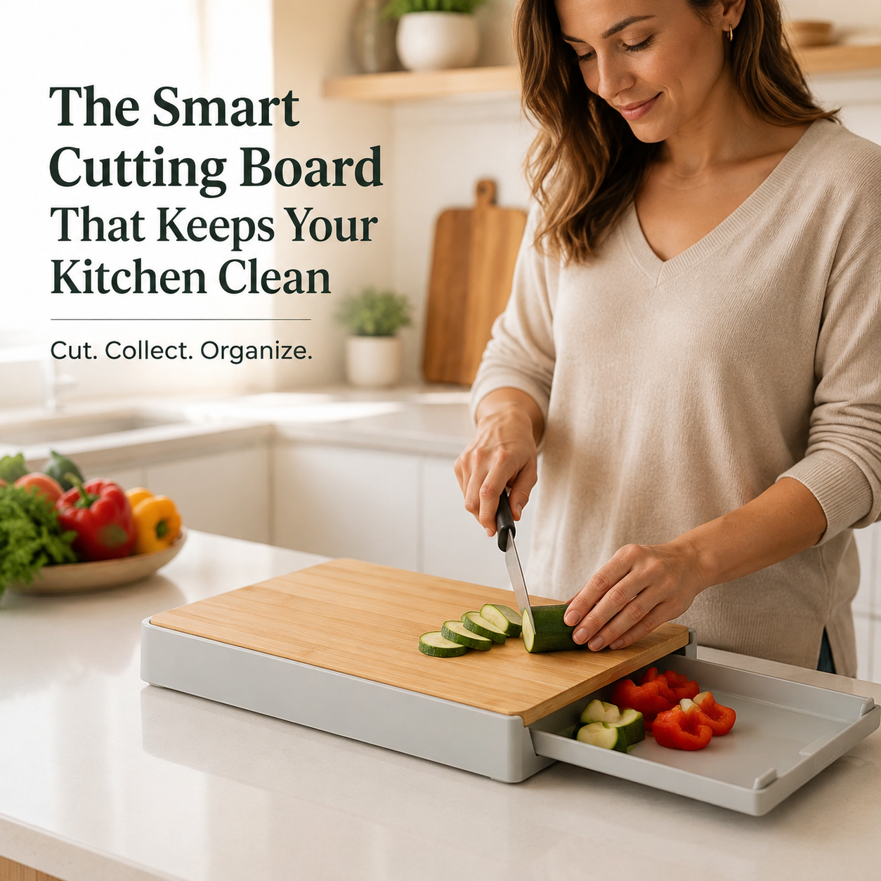 Cutting Board Drawer Set with Tray and Lid