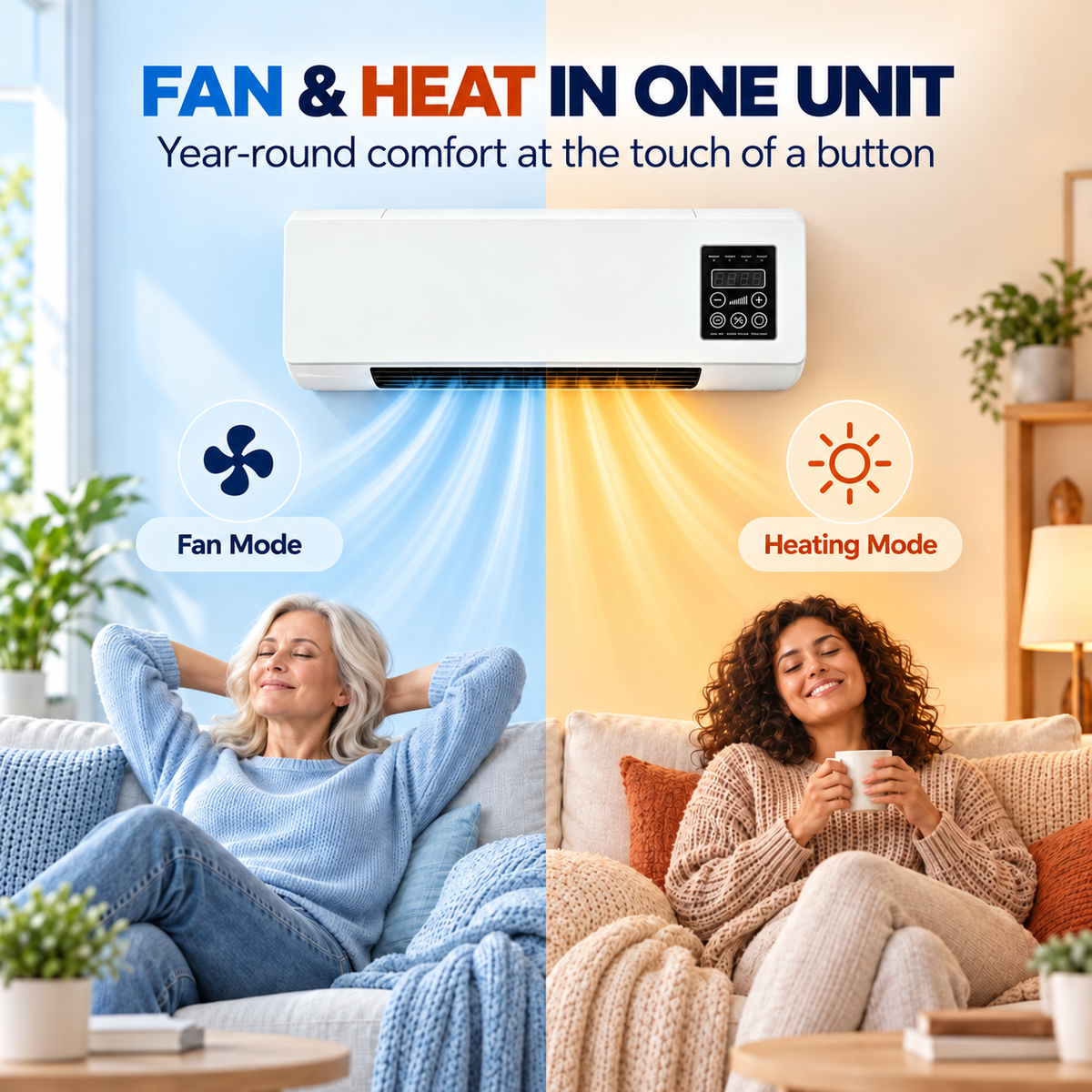 ⚡ FINAL SALE 50% OFF – Wall Mounted Fan & Heater With Remote Control