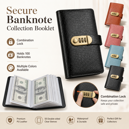 💵 50% OFF Secure Banknote Collection Booklet – Holds Up to 100 Notes 🔐