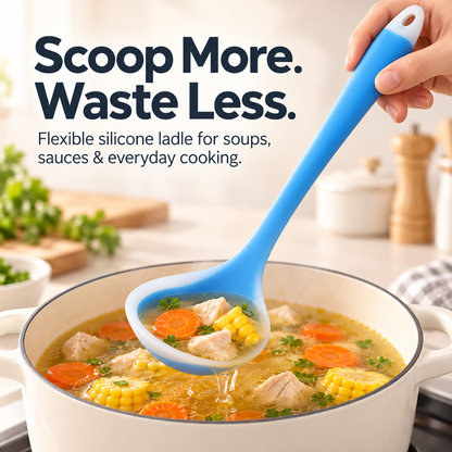 🥣 Heat-Resistant Flexible Silicone Kitchen Soup Ladle with Non-Stick Scraping Edge 🍳