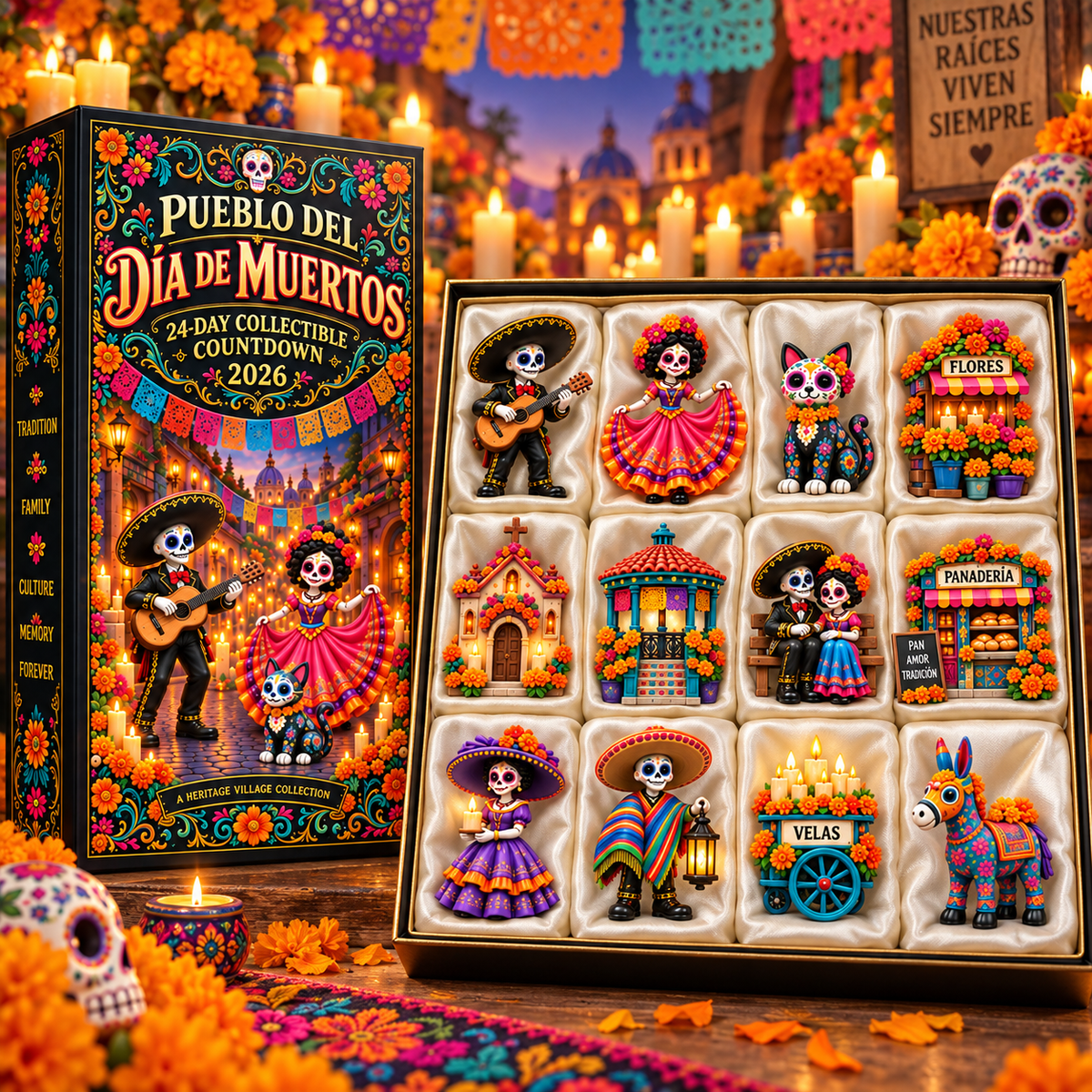 🌺 Día de los Muertos 24-Day Heritage Village Advent Calendar | Hand-Painted Mexican Keepsake 💀
