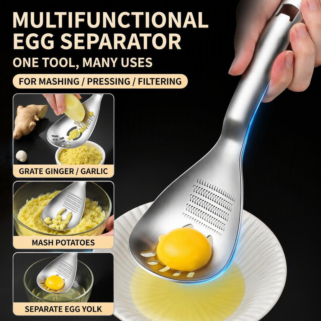 🔥48% OFF 5-in-1 Stainless Steel Kitchen Spoon ✨ Egg Separator, Grater, Masher & Strainer