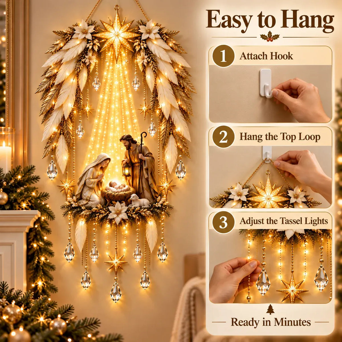 ✨👼 3D Heavenly Angel Wings Nativity Light✨ – Lighted Christmas Wall Decor  ✈️