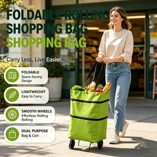 Foldable Grocery Cart Bag - The Rolling Shopping Bag That Saves Your Back