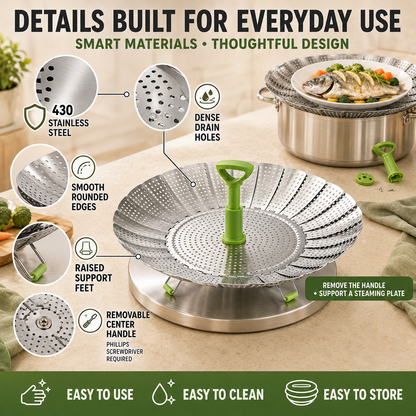 🥦 48% OFF 3-in-1 Adjustable Folding Steamer Basket ✨ Steam, Rinse & Serve with Ease