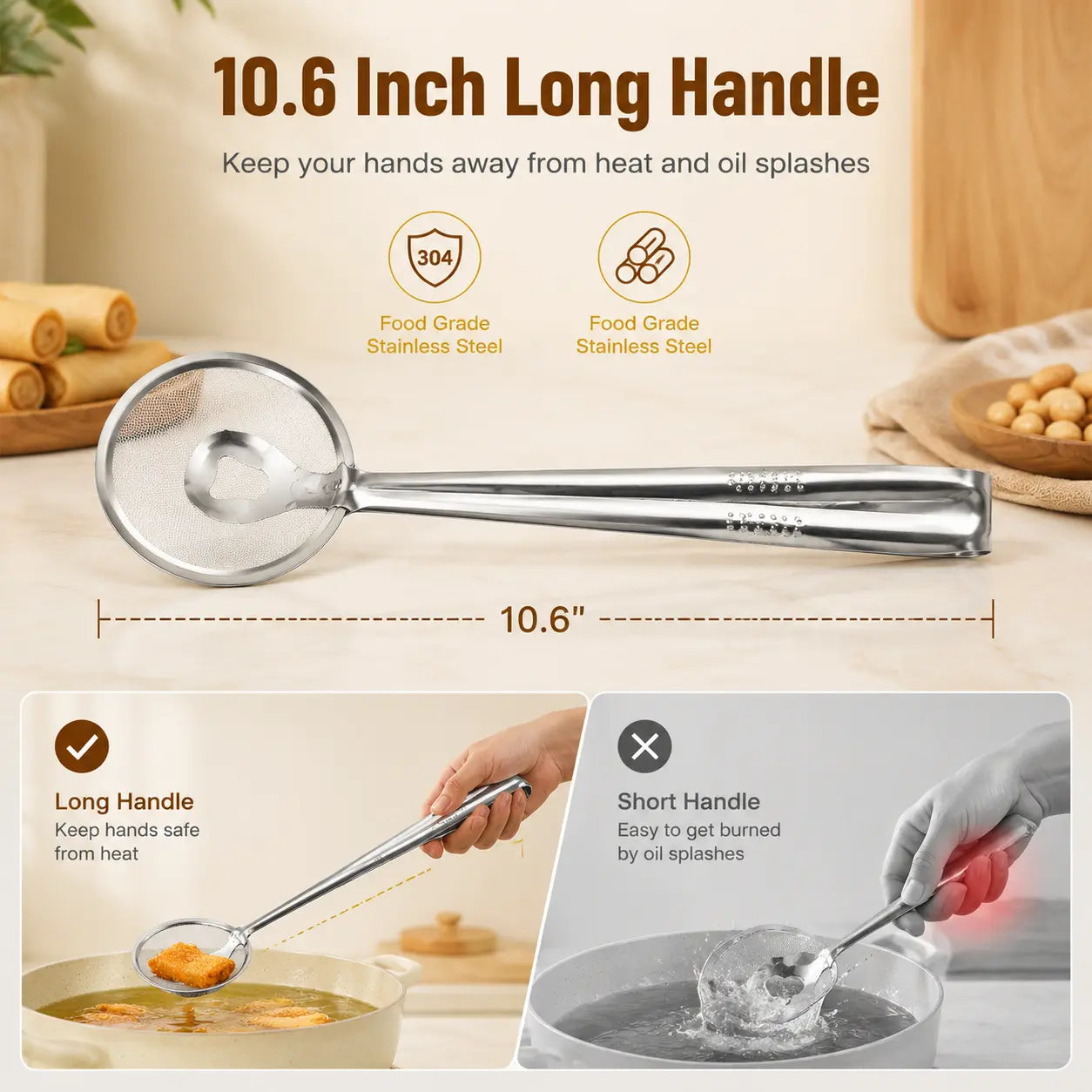 🔥 50% OFF 🍟 2-in-1 Stainless Steel Oil Strainer Tongs