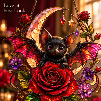 🦇 Midnight Romance – Bat, Crescent Moon & Rose Hanging Decor
