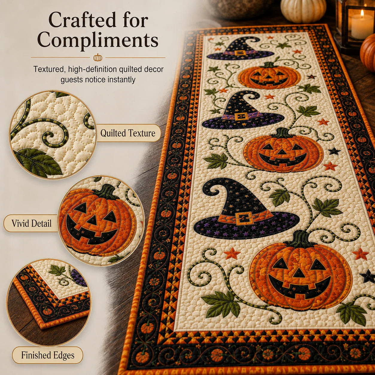 2-in-1 Halloween & Fall🎃🍂 Autumn Spell Quilted Table Runner