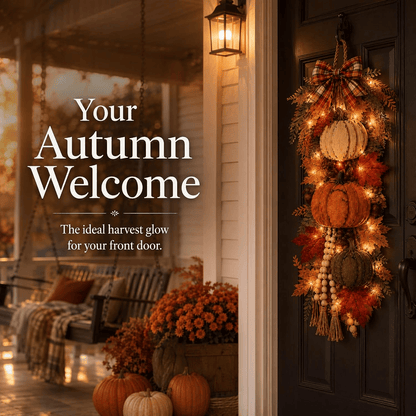 🎃 Lighted Rustic Wooden Pumpkin Door Hanger – Farmhouse Fall Porch & Thanksgiving Decor