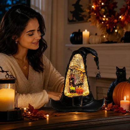 Witches Hat Lighted Water Lantern With Swirling Glitter - USB Included New