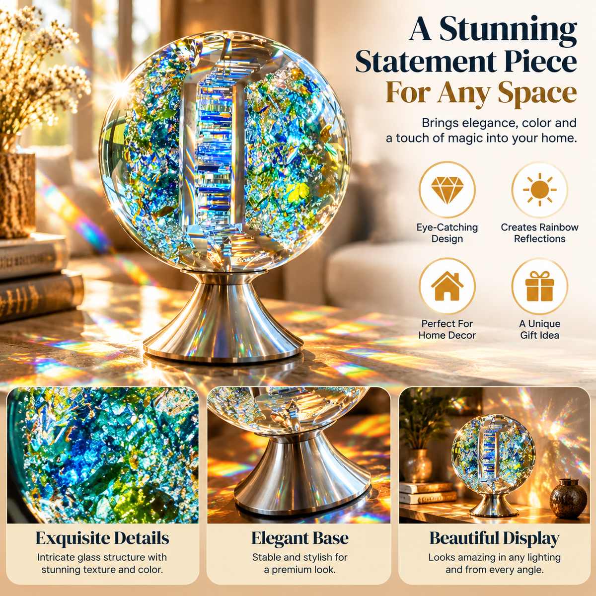 🌈 Crystal Rainbow Light Sculpture ✨ Magical Sunlight Reflections & Elegant Glass Home Decor